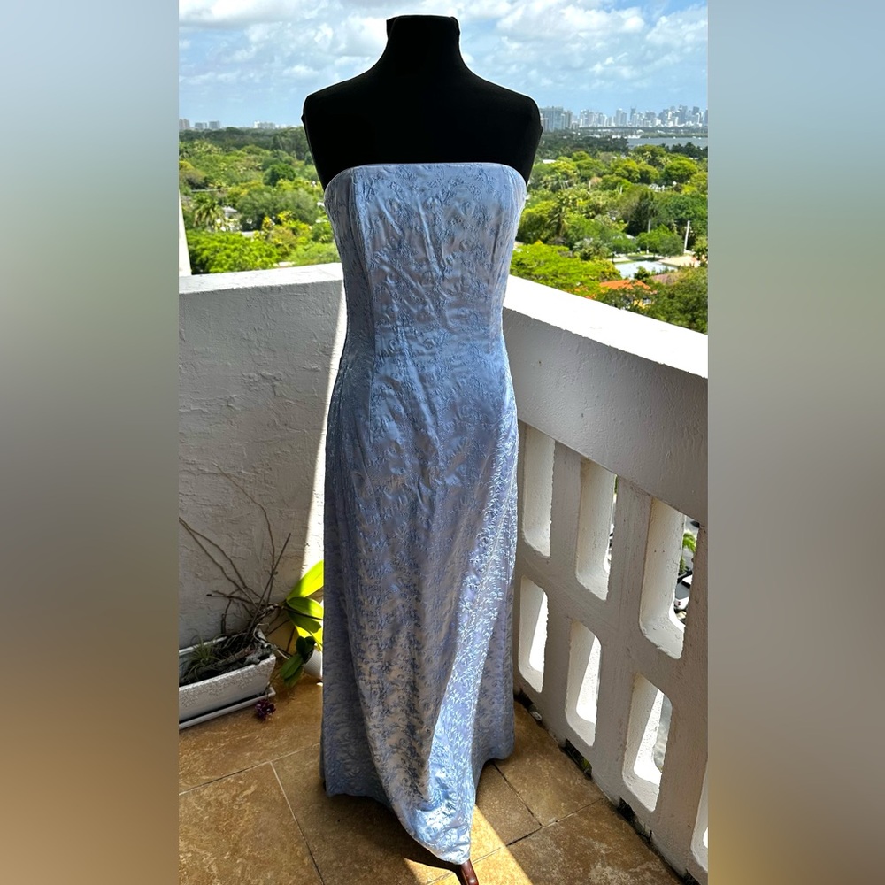 Jessica McClintock Blue Strapless Embroidered Gown Sz 10 Fits 6 NWT Formal Prom